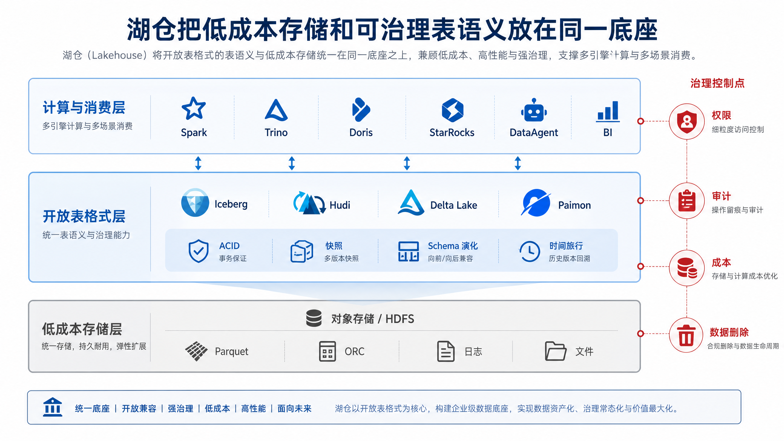 图11-1：湖仓把低成本存储和可治理表语义放在同一底座