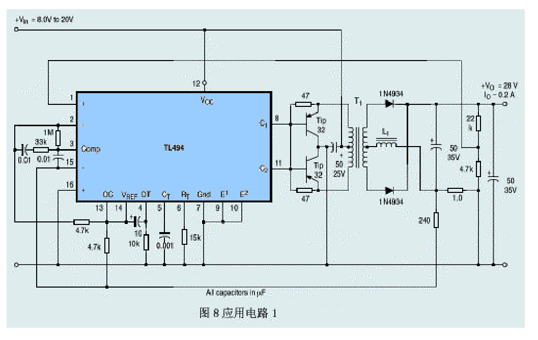 TL494半桥式开关电源应用电路示例（原资料插图）